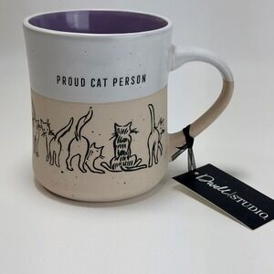 Dwell Studio Proud Cat Person Coffee Mug White Beige Purple New